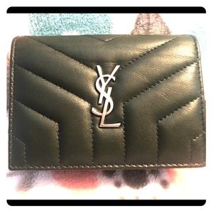 YSL DARK GREEN LOULOU CARD CASE/COMPACT WALLET